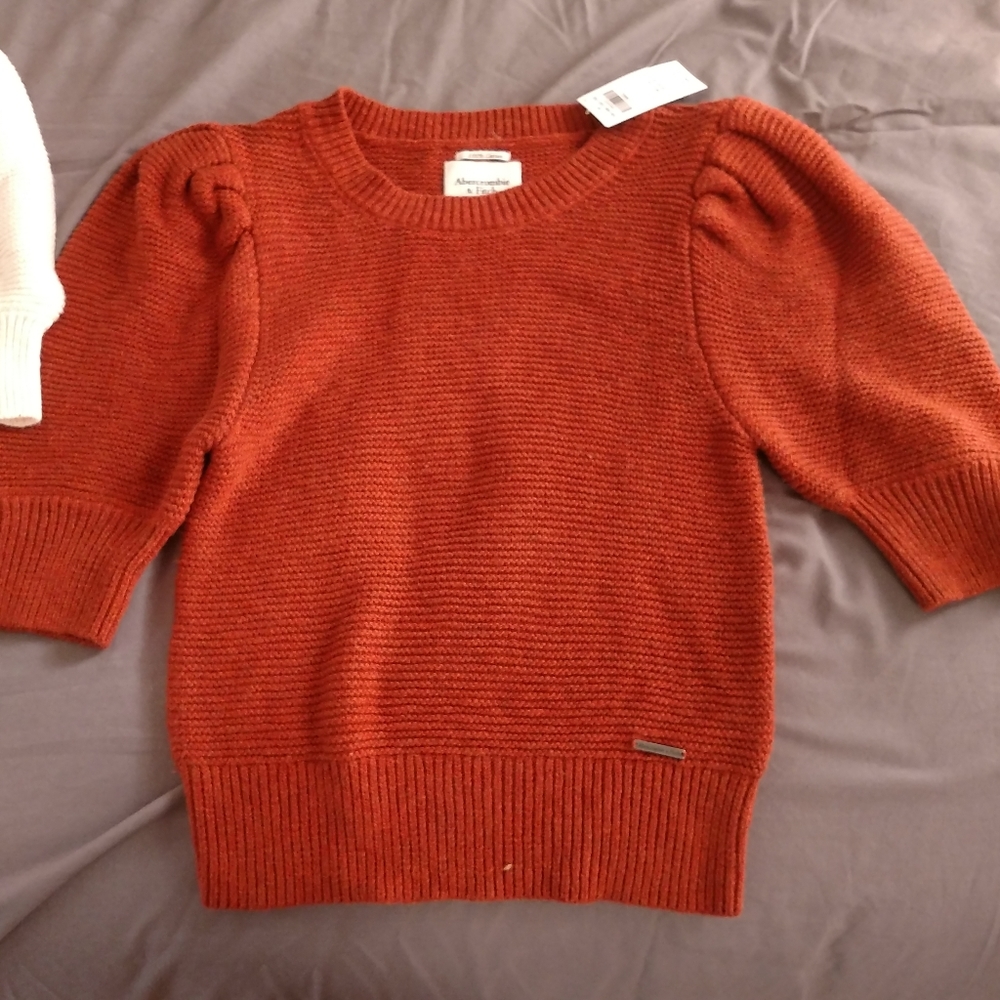 Abercrombie puff sleeve sweater in burnt orange
